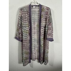 Vintage Dress Barn Woman Duster Plus Size 18W Purple Sheer Geometric 3/4 Sleeve